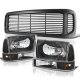 Ford F250 Super Duty 1999-2004 Black Grille and Headlights Set