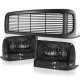 Ford F250 Super Duty 1999-2004 Black Grille and Smoked Headlights Set