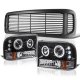 Ford F350 Super Duty 1999-2004 Black Grille and Halo Projector Headlights Conversion