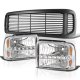 Ford F250 Super Duty 1999-2004 Black Grille and Clear LED DRL Headlights