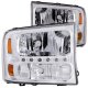 Ford F250 Super Duty 1999-2004 Black Grille and Clear LED DRL Headlights