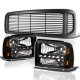 Ford F250 Super Duty 1999-2004 Black Grille and LED DRL Headlights