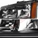 Chevy Silverado 2500 2003-2004 Black Front Grill and Headlights LED Bumper Lights