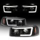 GMC Sierra 3500 2001-2006 Black LED Tube DRL Projector Headlights