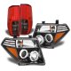 Nissan Frontier 2005-2008 Black Halo Projector Headlights Red Smoked LED Tail Lights