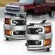 Chevy Silverado 3500HD 2015-2019 Black LED DRL Projector Headlights Chrome Bezels A1