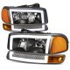 GMC Sierra 1999-2006 Black LED DRL Headlights Switchback Bumper Lights N5