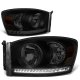 Dodge Ram 2500 2006-2009 Black Smoked Headlights LED Lights