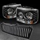 Chevy Silverado 1999-2002 Black Vertical Grille and Headlights with LED